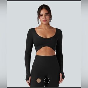 HALARA U-Neck backless long sleeve cropped yoga top with thumbholes! NWT! Medium